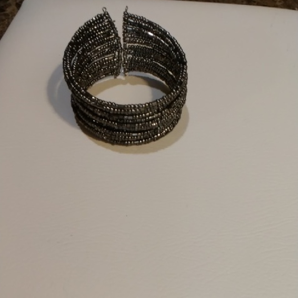 Silver Cuff Beaded Bracelet